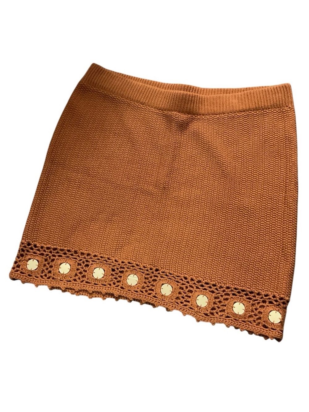 Forever 21 Knit Crochet-Hem Mini Skirt in Rust
